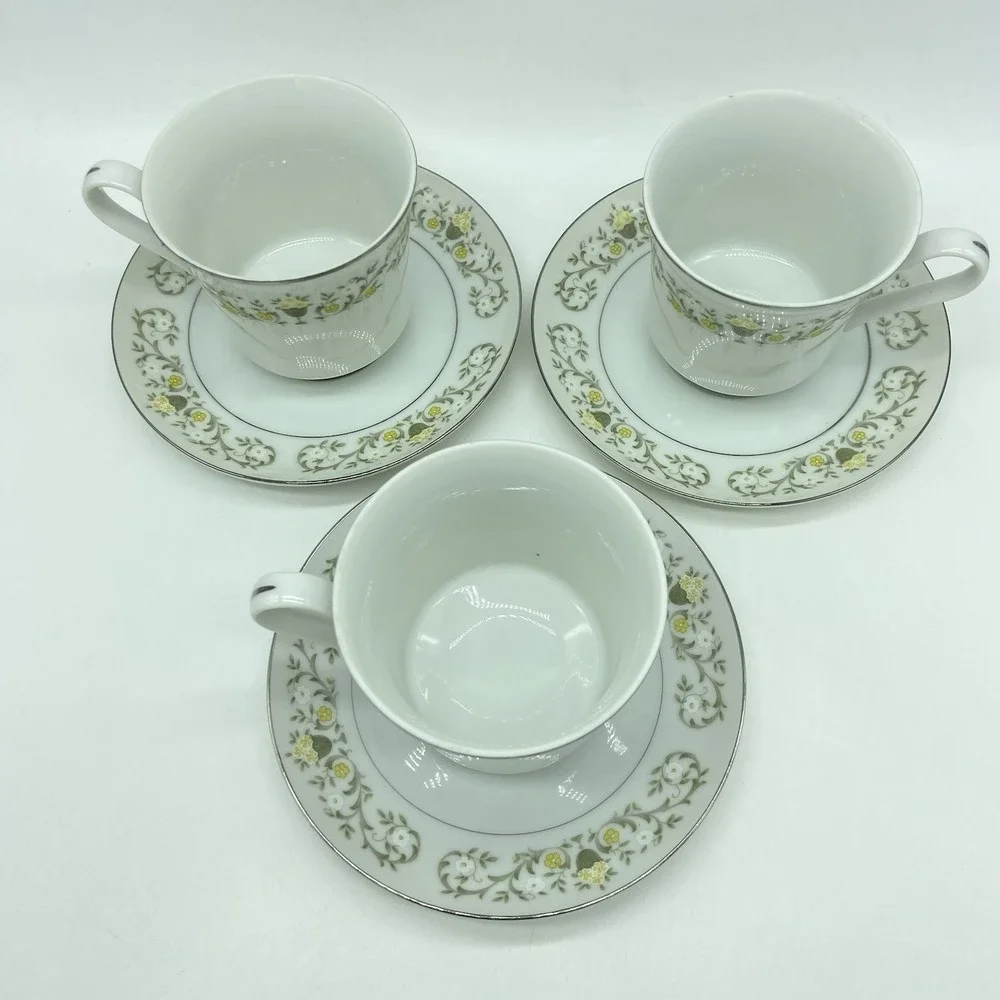 Sterling China Co. Florentine Cups & Saucers Set Of 3 Shabby Chic Cottagecore